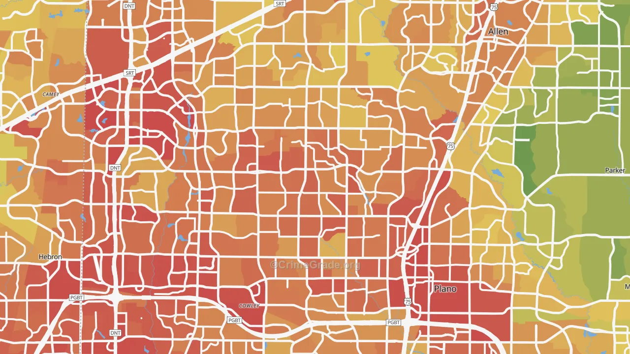 Plano, TX Map of Vehicle Theft Rates