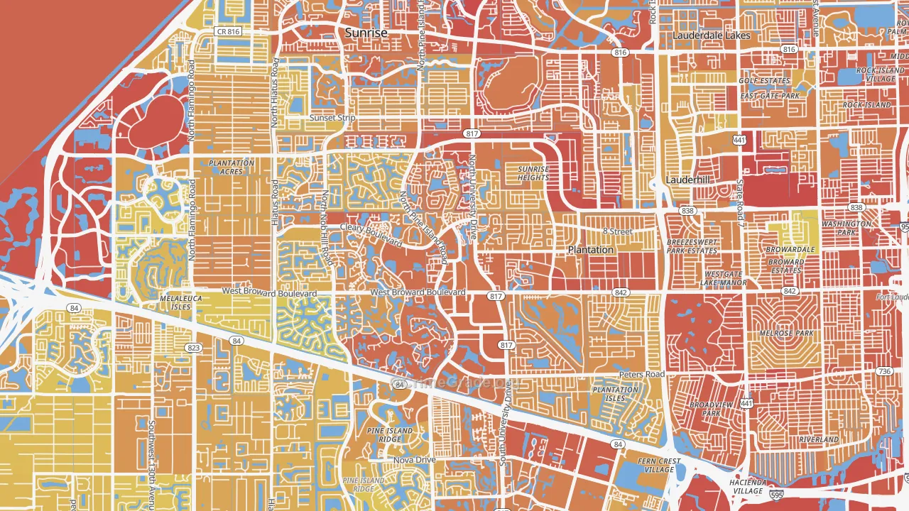 Plantation, FL Map of Vehicle Theft Rates