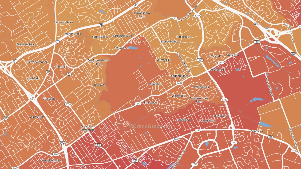 Plantation, KY Map of Vehicle Theft Rates