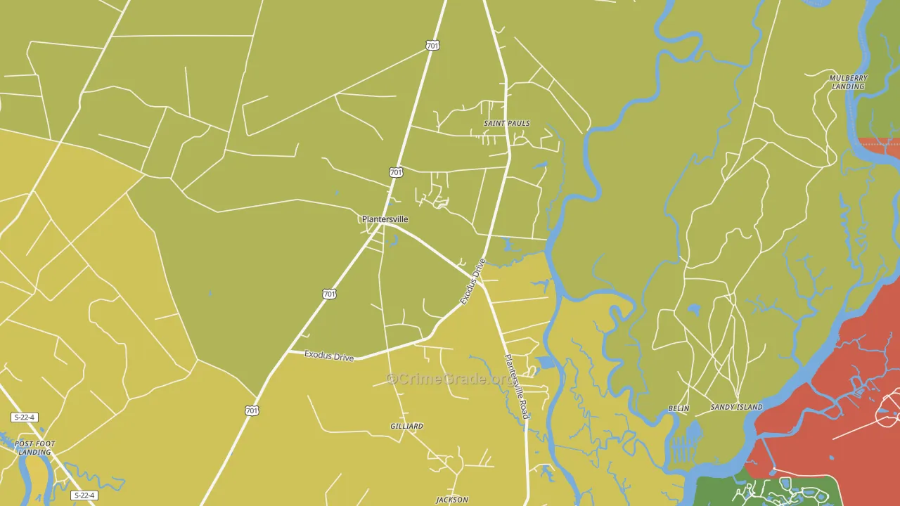 Plantersville, SC Map of Vehicle Theft Rates