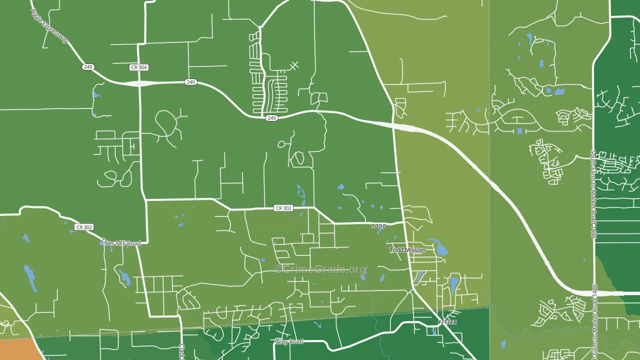 Plantersville, TX Map of Vehicle Theft Rates
