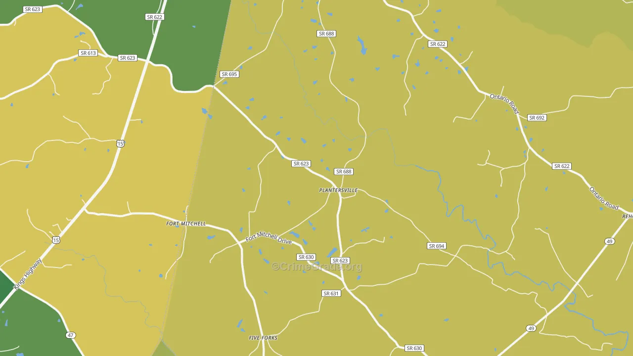 Plantersville, VA Map of Vehicle Theft Rates