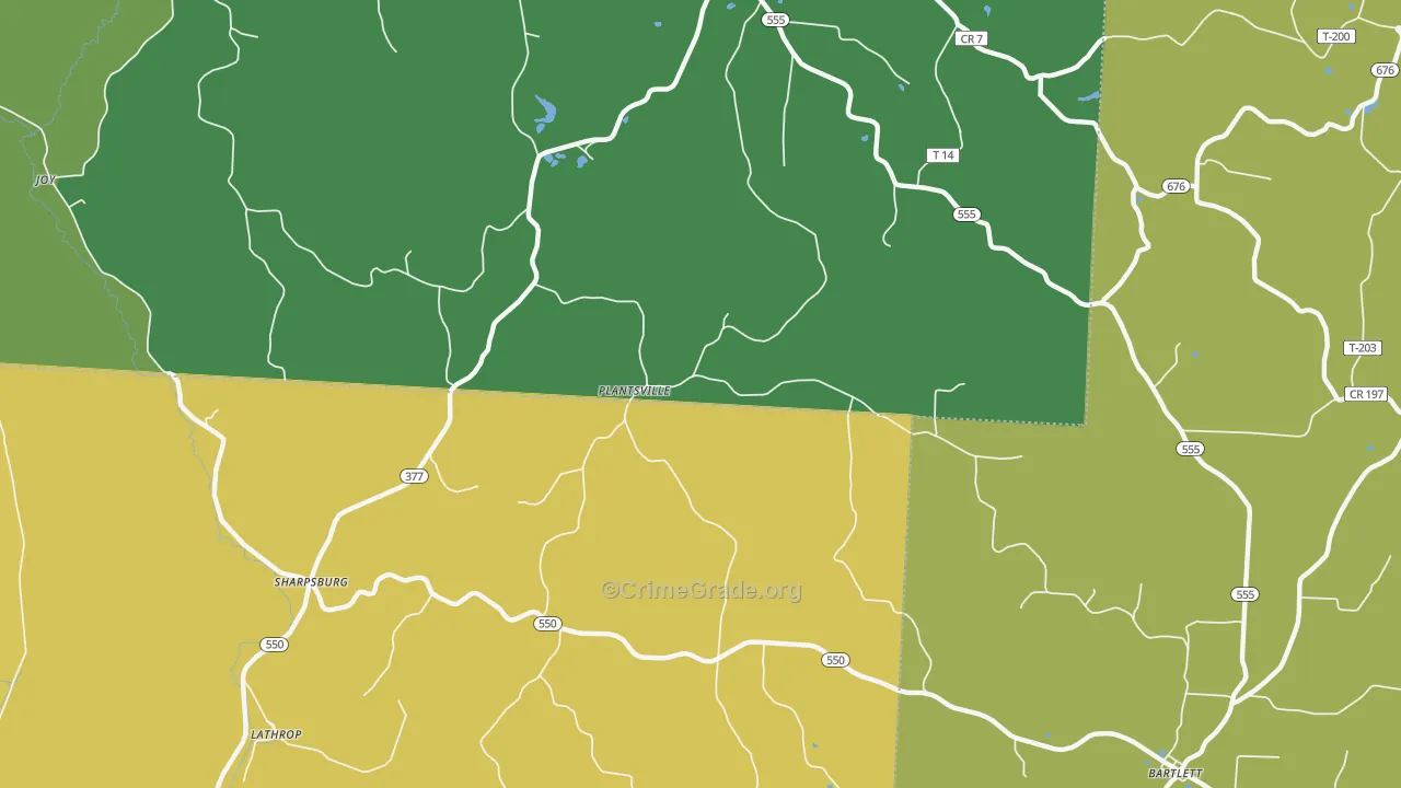Plantsville, OH Map of Vehicle Theft Rates