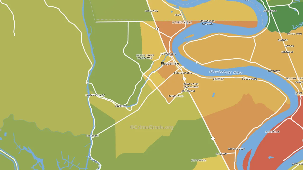 Plaquemine, LA Map of Vehicle Theft Rates