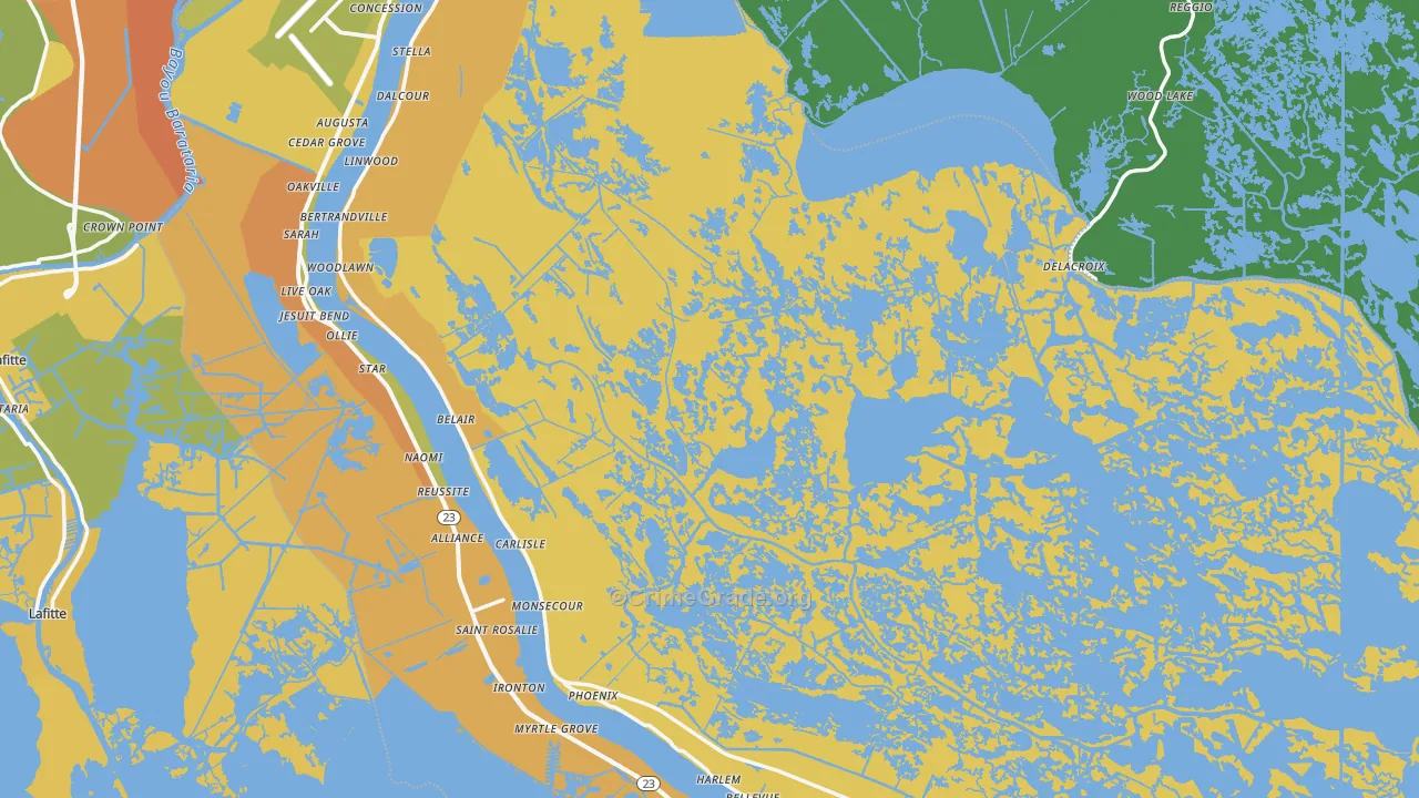 Plaquemines Parish, LA Map of Vehicle Theft Rates