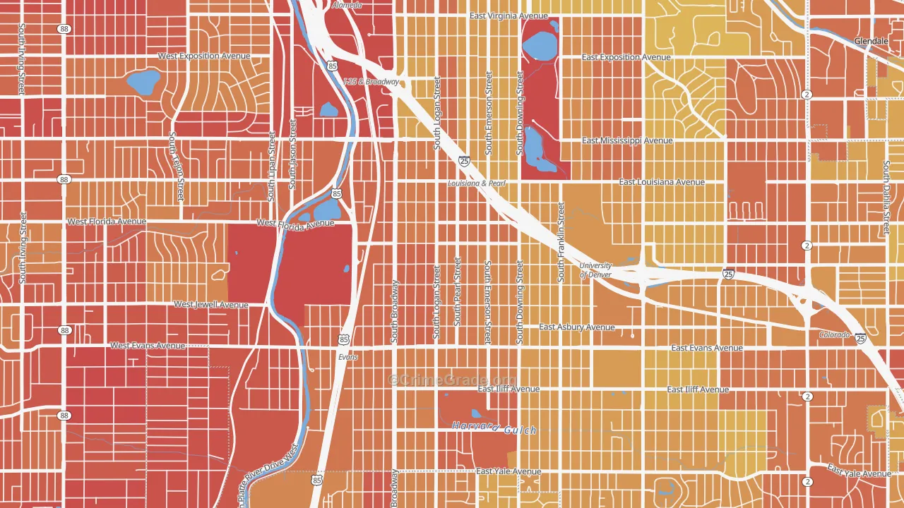 Platt Park, Denver, CO Map of Vehicle Theft Rates
