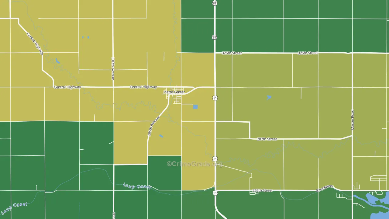 Platte Center, NE Map of Vehicle Theft Rates