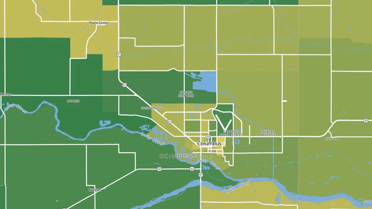 Platte County, NE Map of Vehicle Theft Rates