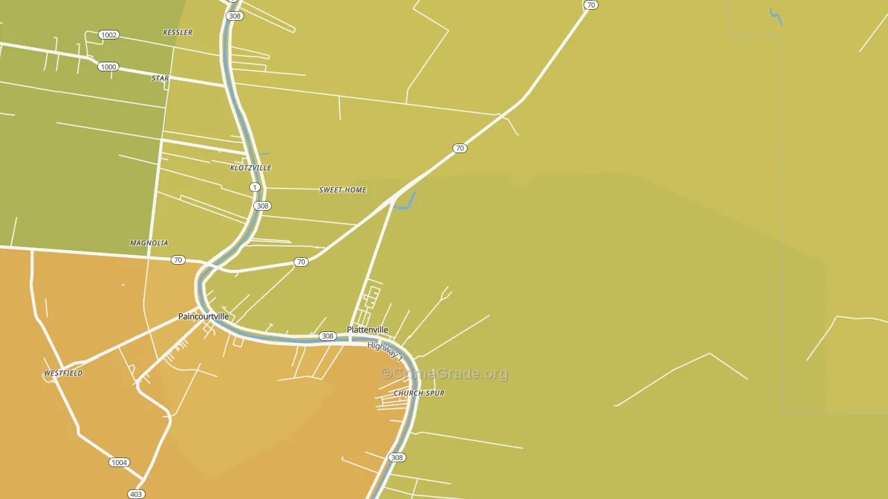 Plattenville, LA Map of Vehicle Theft Rates