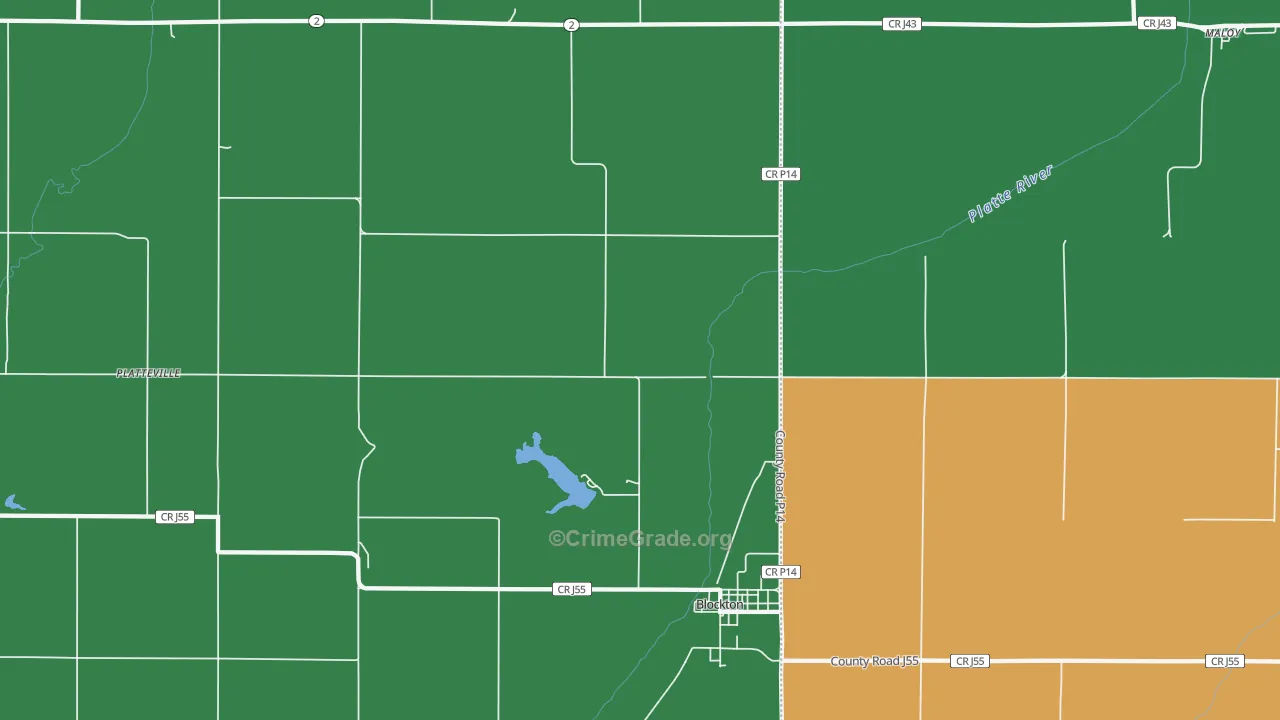 Platteville, IA Map of Vehicle Theft Rates