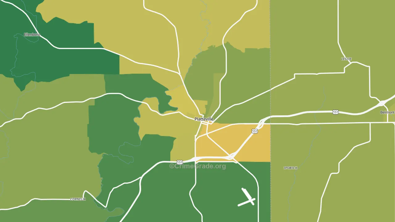 Platteville, WI Map of Vehicle Theft Rates