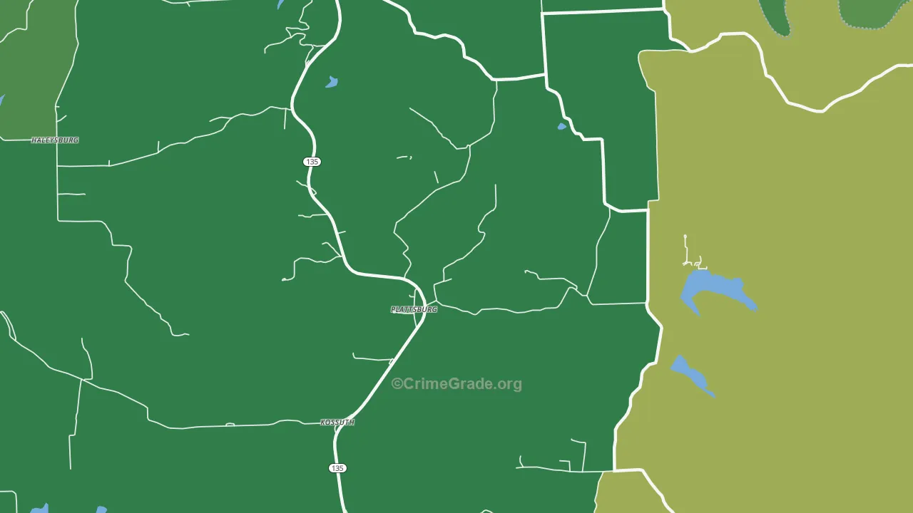 Plattsburg, IN Map of Vehicle Theft Rates