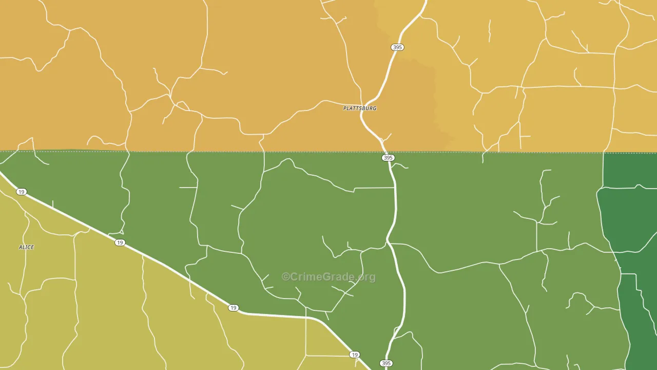 Plattsburgh, MS Map of Vehicle Theft Rates