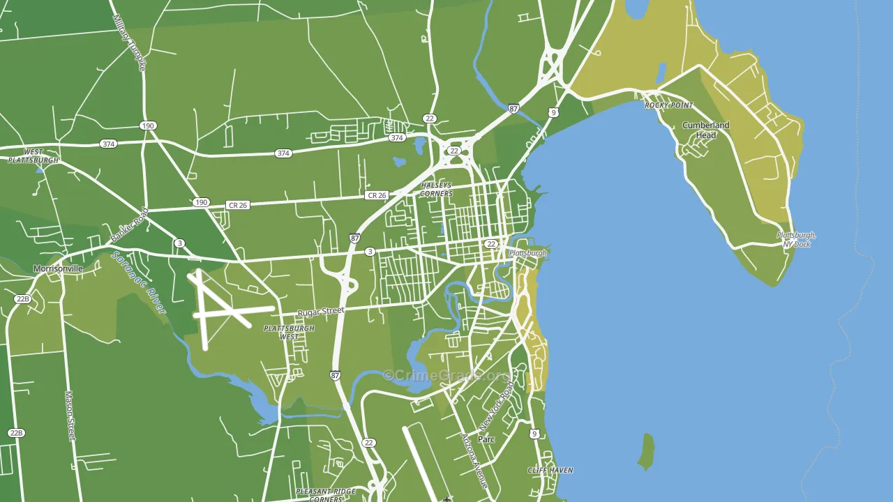 Plattsburgh, NY Map of Vehicle Theft Rates
