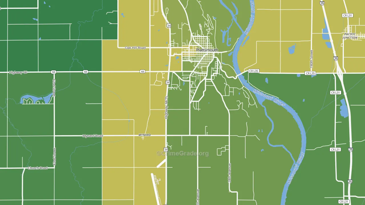 Plattsmouth, NE Map of Vehicle Theft Rates