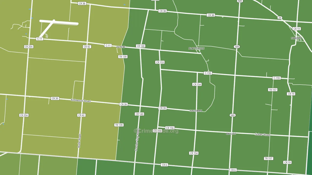 Plattsville, OH Map of Vehicle Theft Rates