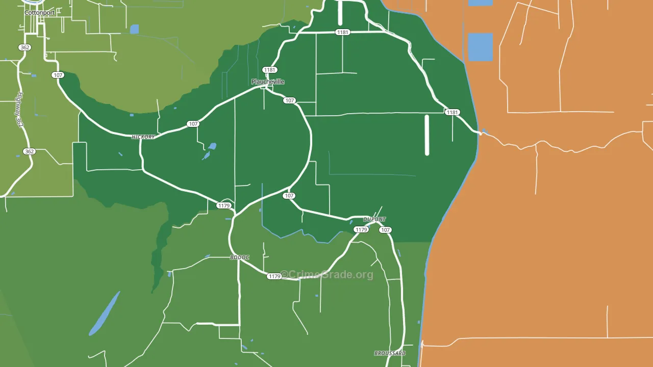 Plaucheville, LA Map of Vehicle Theft Rates