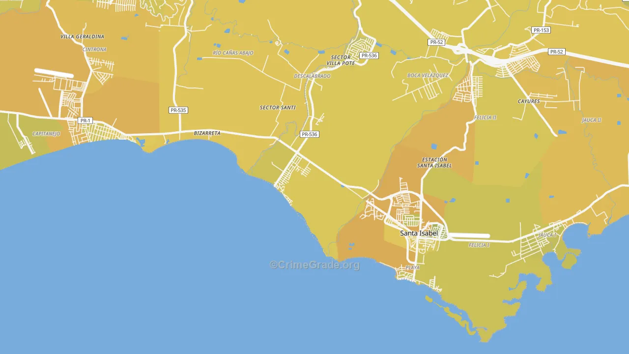 Playa Cortada, PR Map of Vehicle Theft Rates