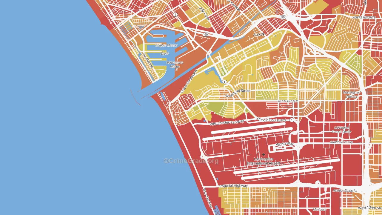 Playa Del Rey, CA Map of Vehicle Theft Rates