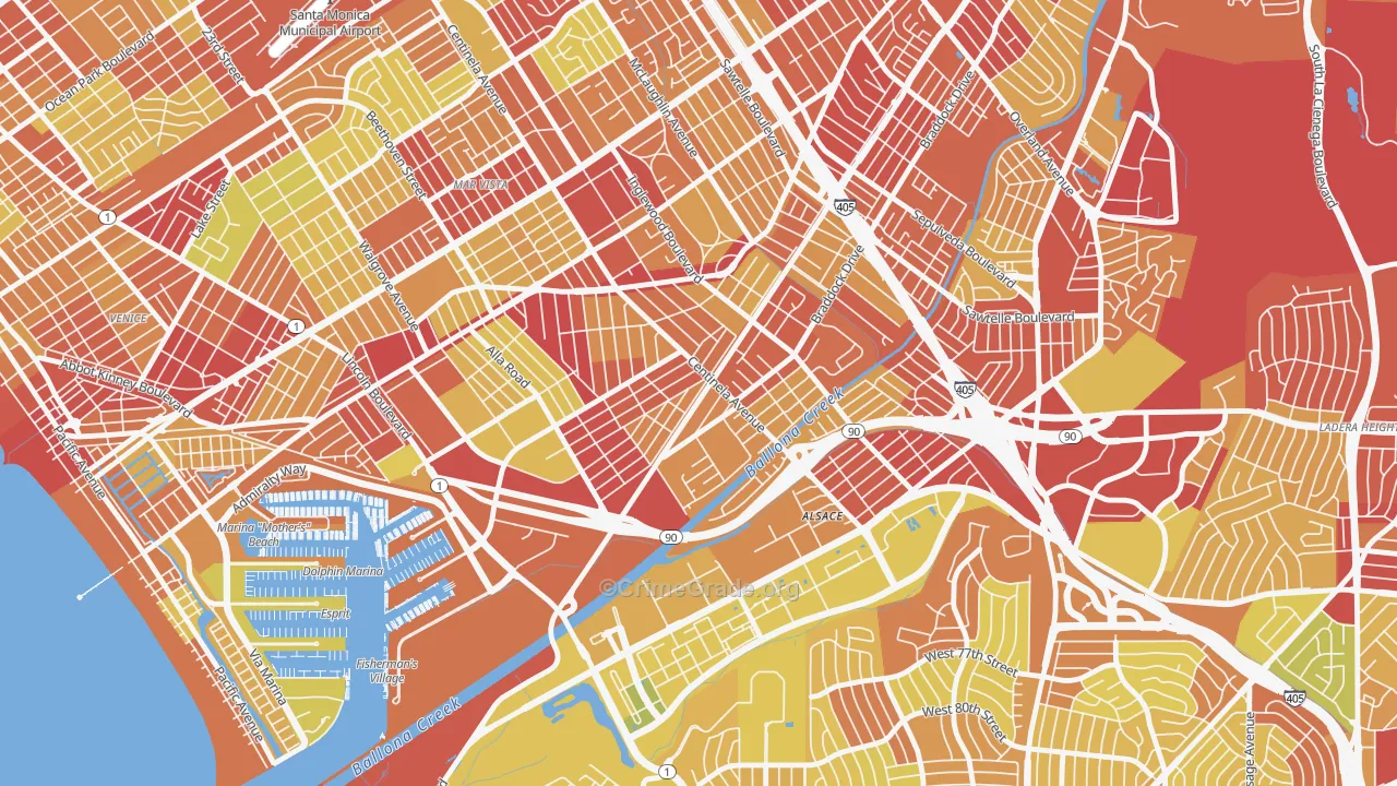 Playa Vista, Los Angeles, CA Map of Vehicle Theft Rates