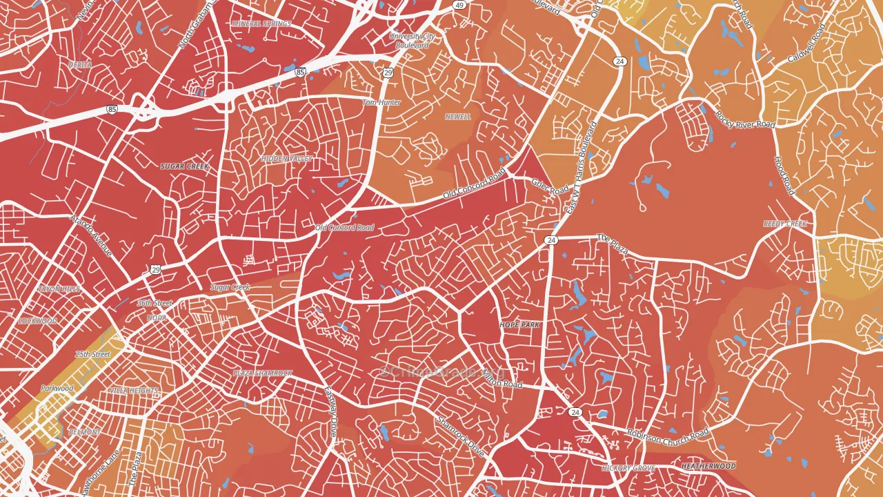 Plaza-Eastway, Charlotte, NC Map of Vehicle Theft Rates