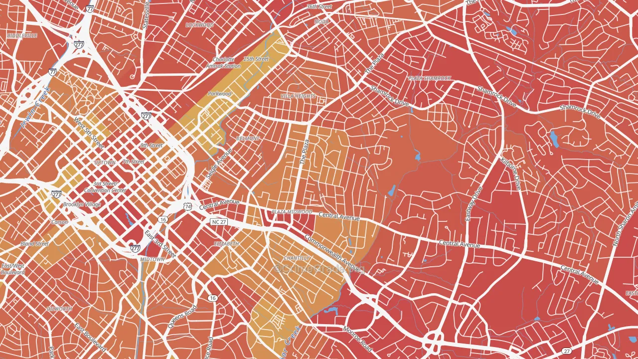 Plaza Midwood, Charlotte, NC Map of Vehicle Theft Rates