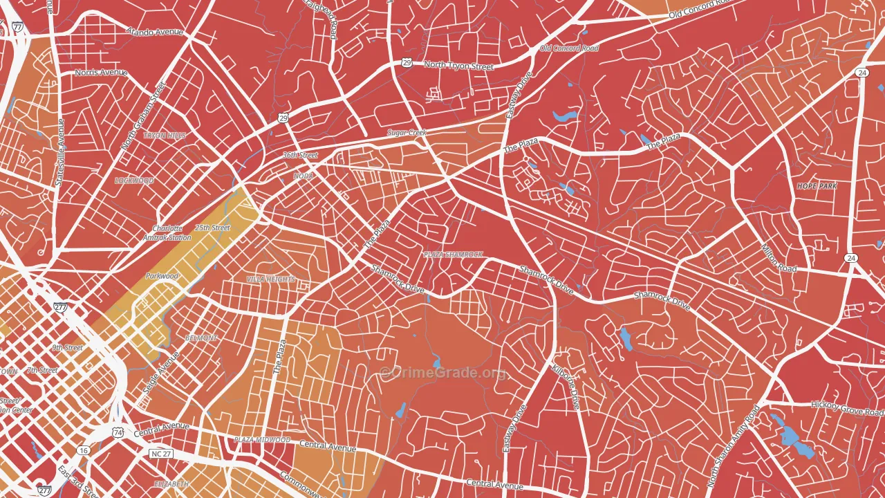 Plaza-Shamrock, Charlotte, NC Map of Vehicle Theft Rates
