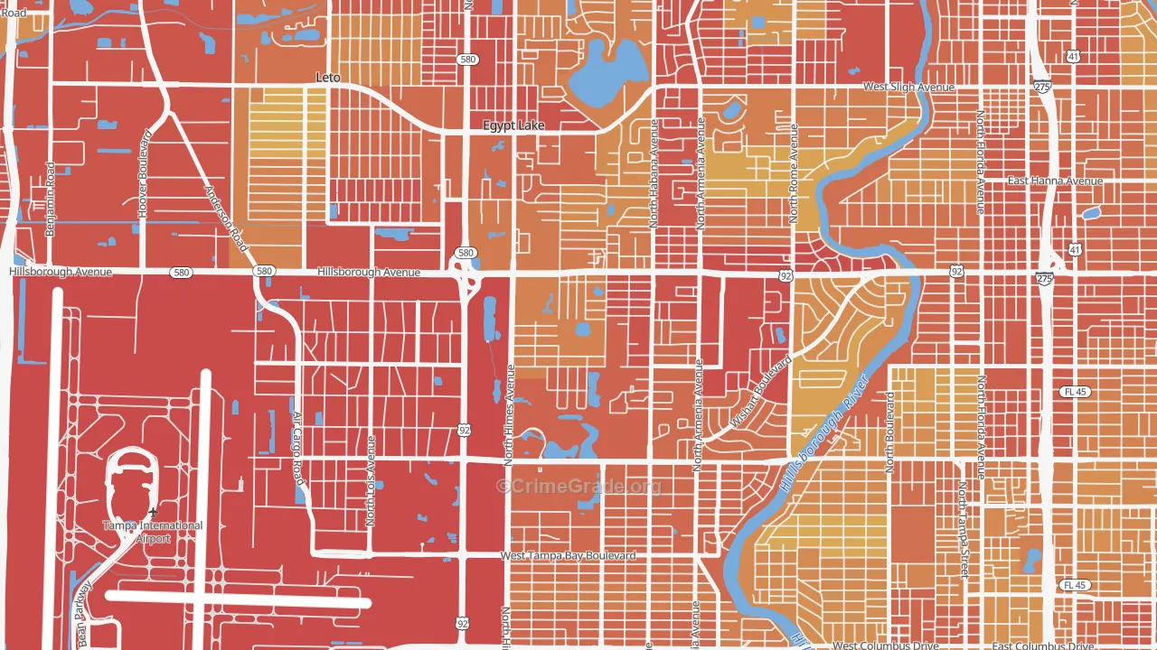 Plaza Terrace, Tampa, FL Map of Vehicle Theft Rates