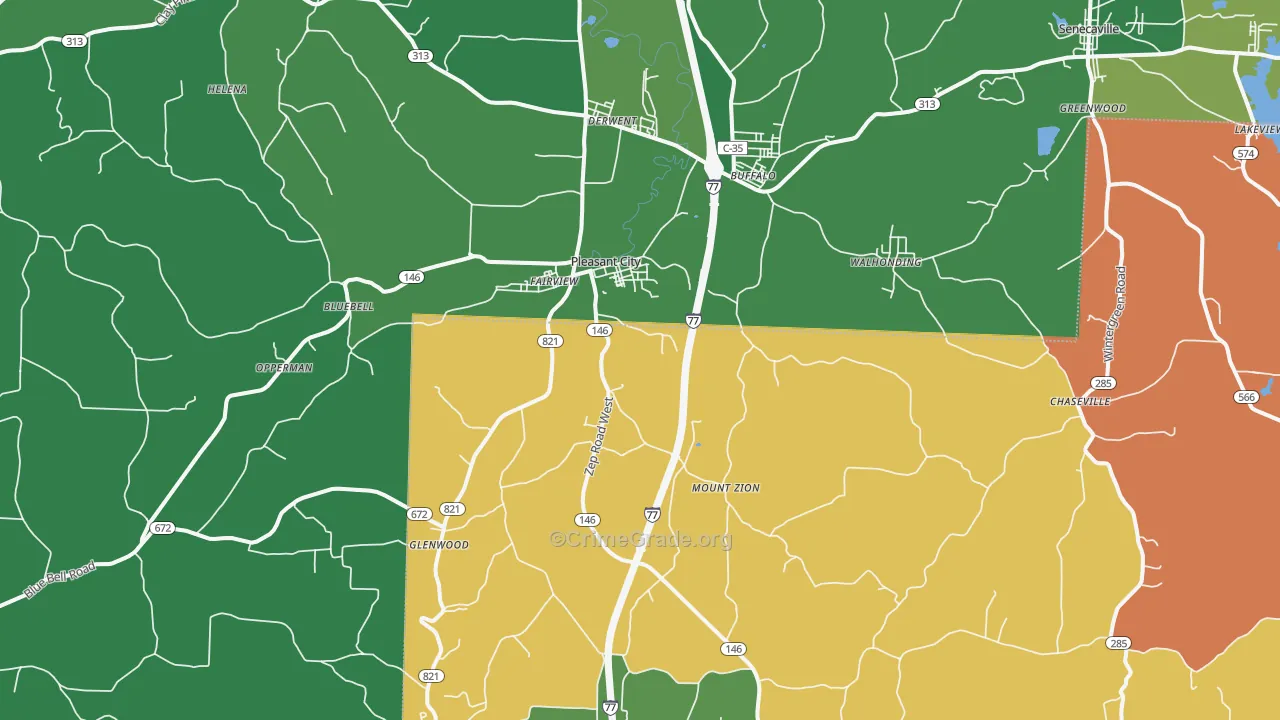 Pleasant City, OH Map of Vehicle Theft Rates