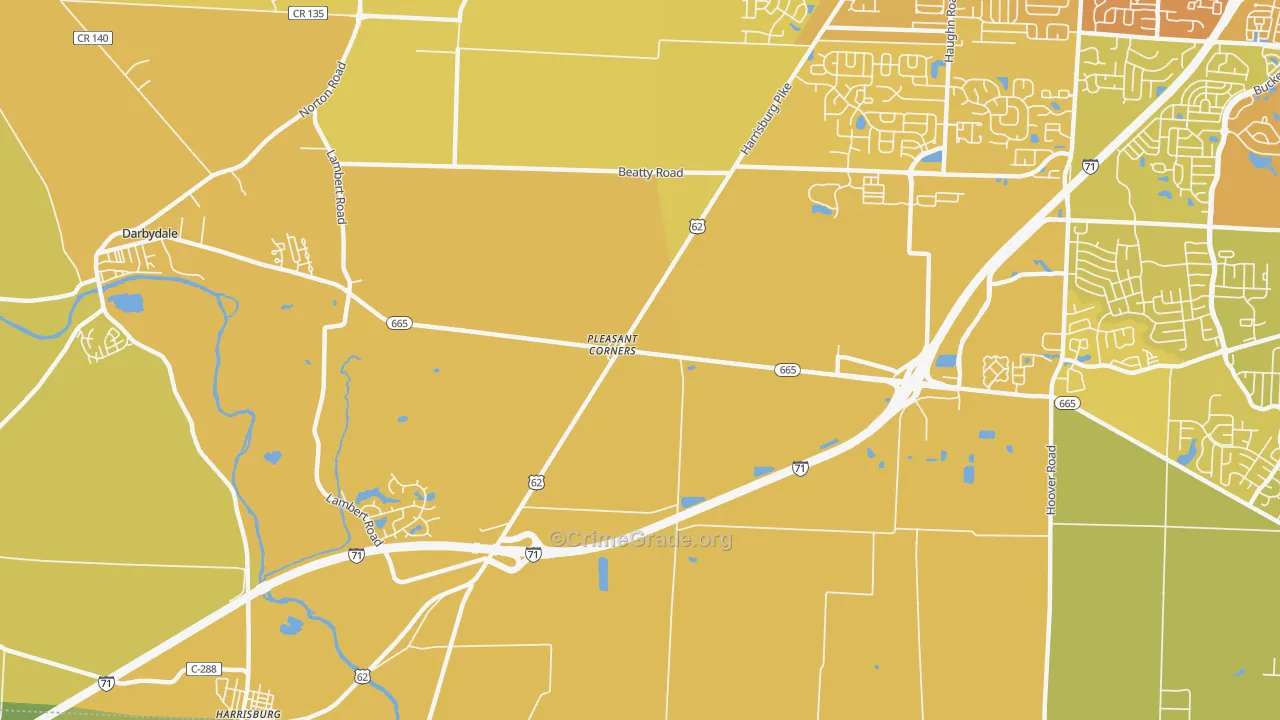 Pleasant Corners, OH Map of Vehicle Theft Rates