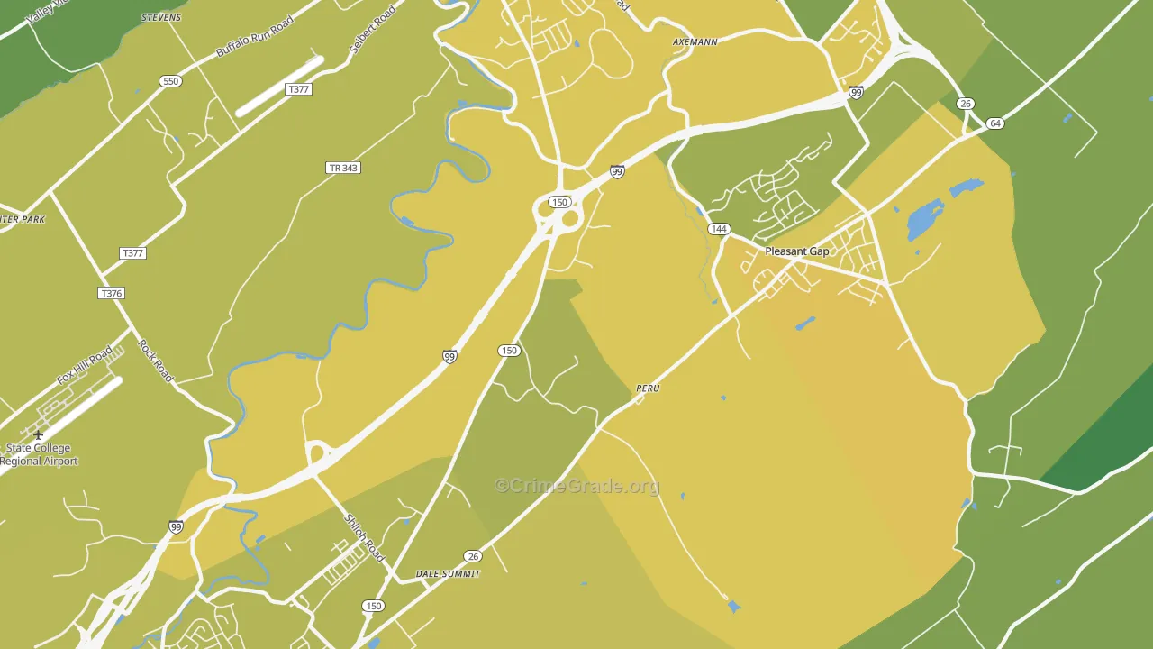Pleasant Gap, PA Map of Vehicle Theft Rates