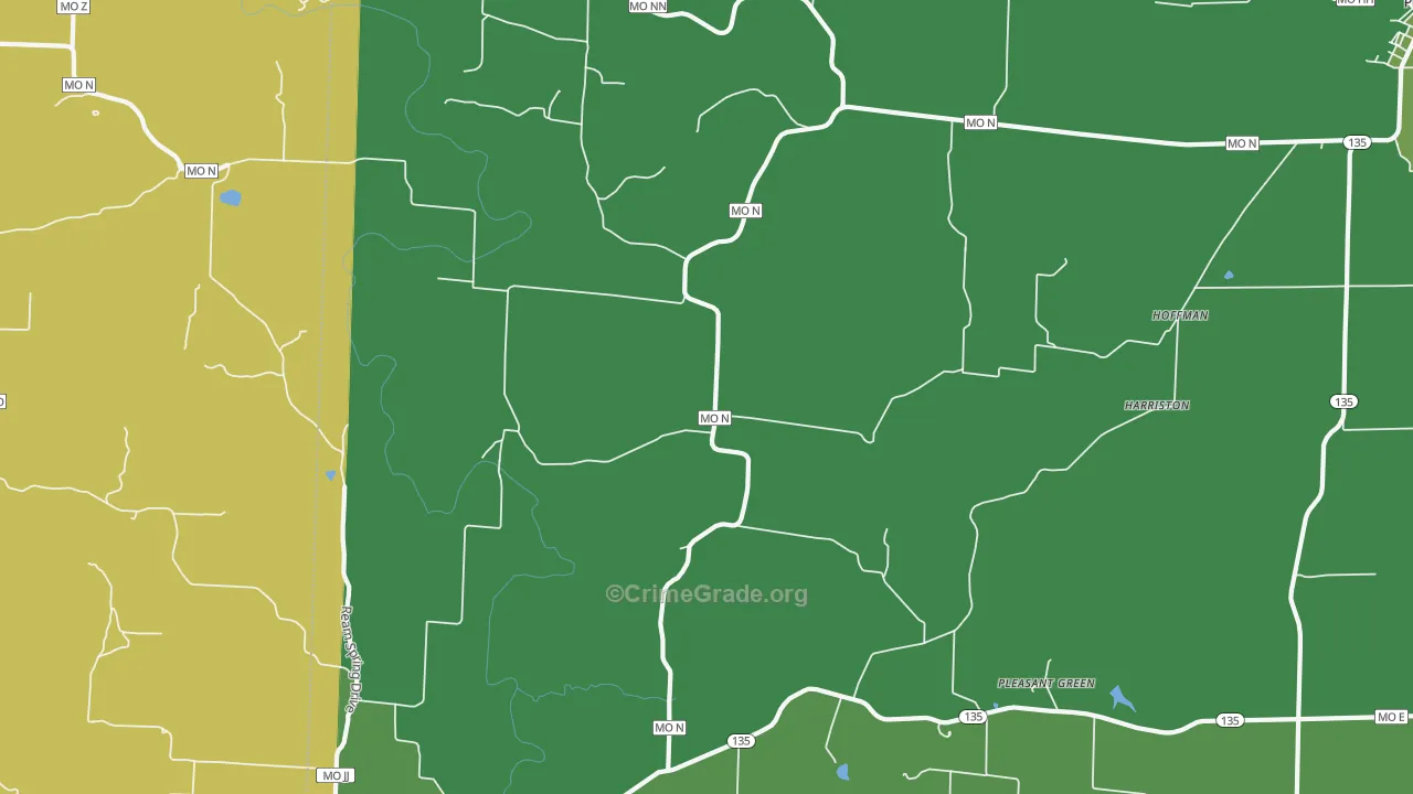 Pleasant Green, MO Map of Vehicle Theft Rates