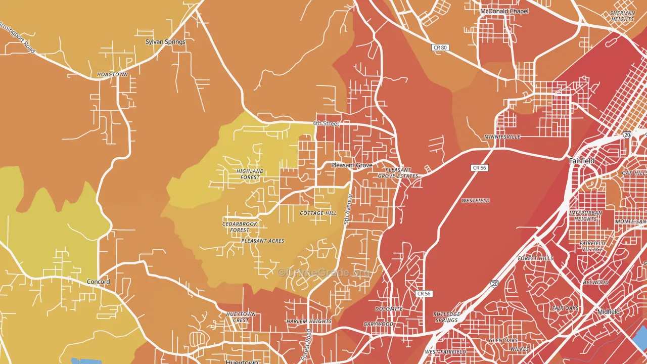 Pleasant Grove, AL Map of Vehicle Theft Rates