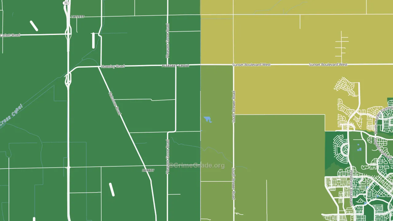 Pleasant Grove, CA Map of Vehicle Theft Rates