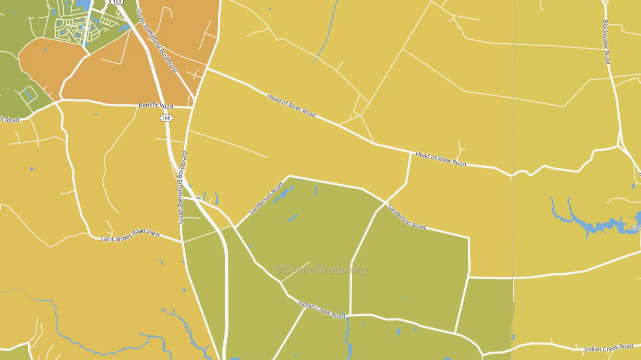 Pleasant Grove East, Chesapeake, VA Map of Vehicle Theft Rates