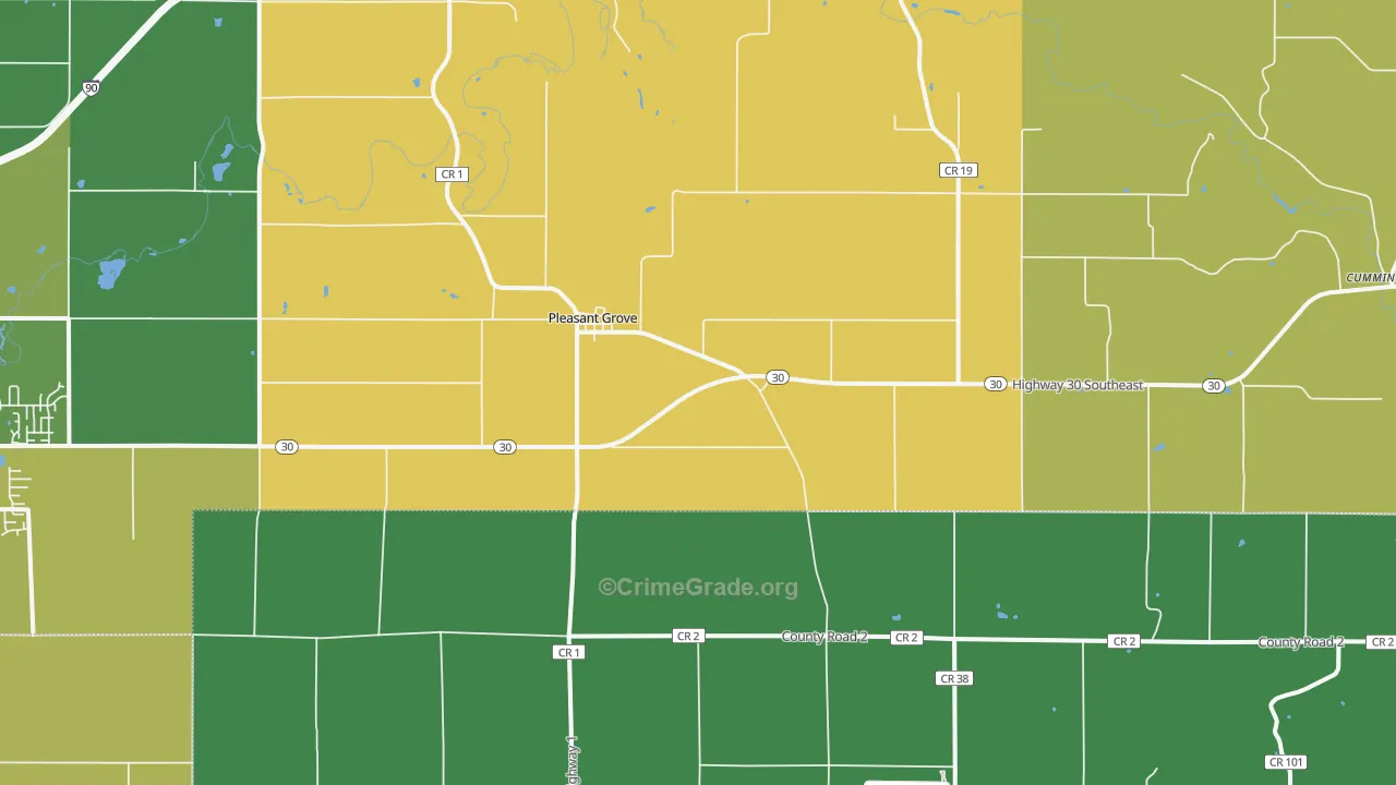 Pleasant Grove, MN Map of Vehicle Theft Rates