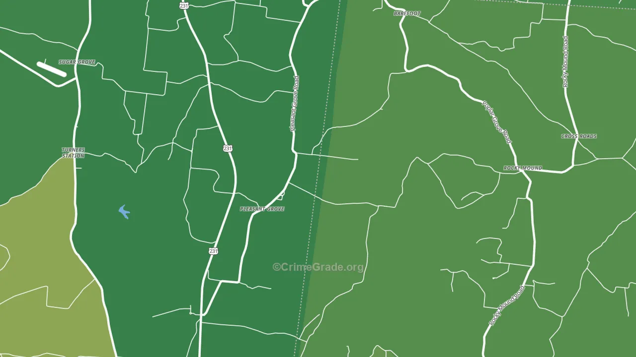 Pleasant Grove, TN Map of Vehicle Theft Rates