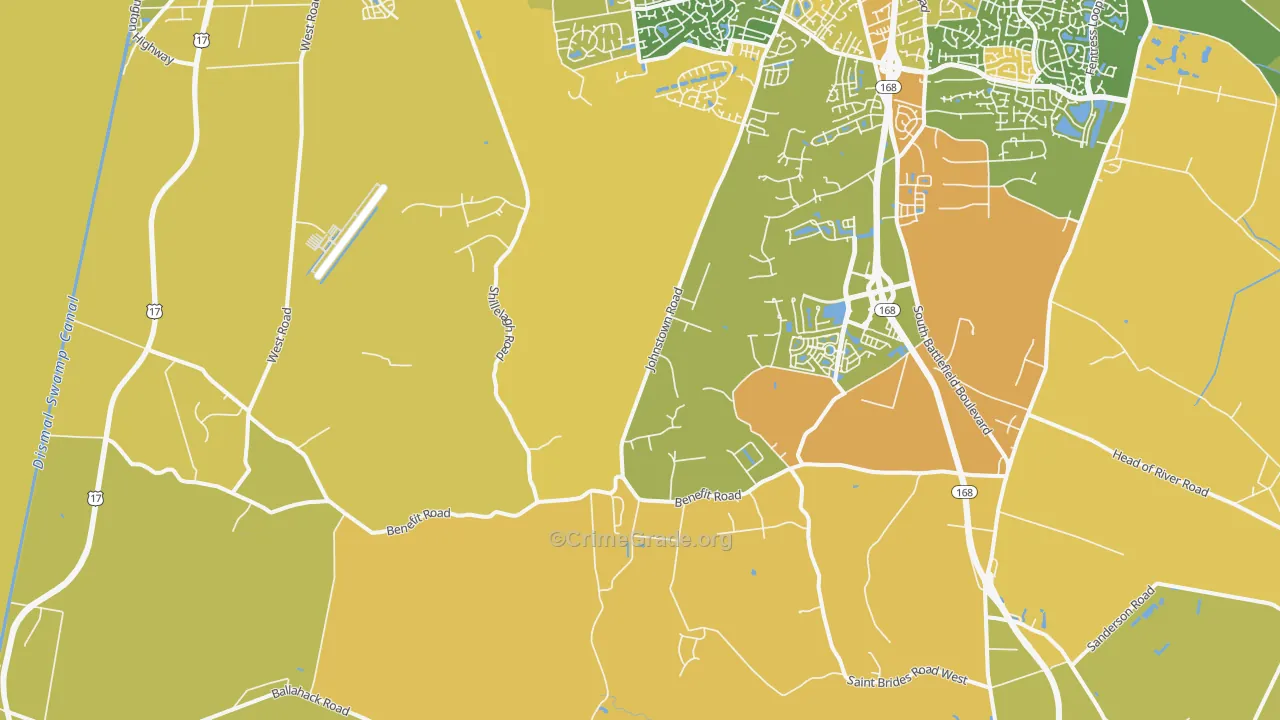 Pleasant Grove West, Chesapeake, VA Map of Vehicle Theft Rates
