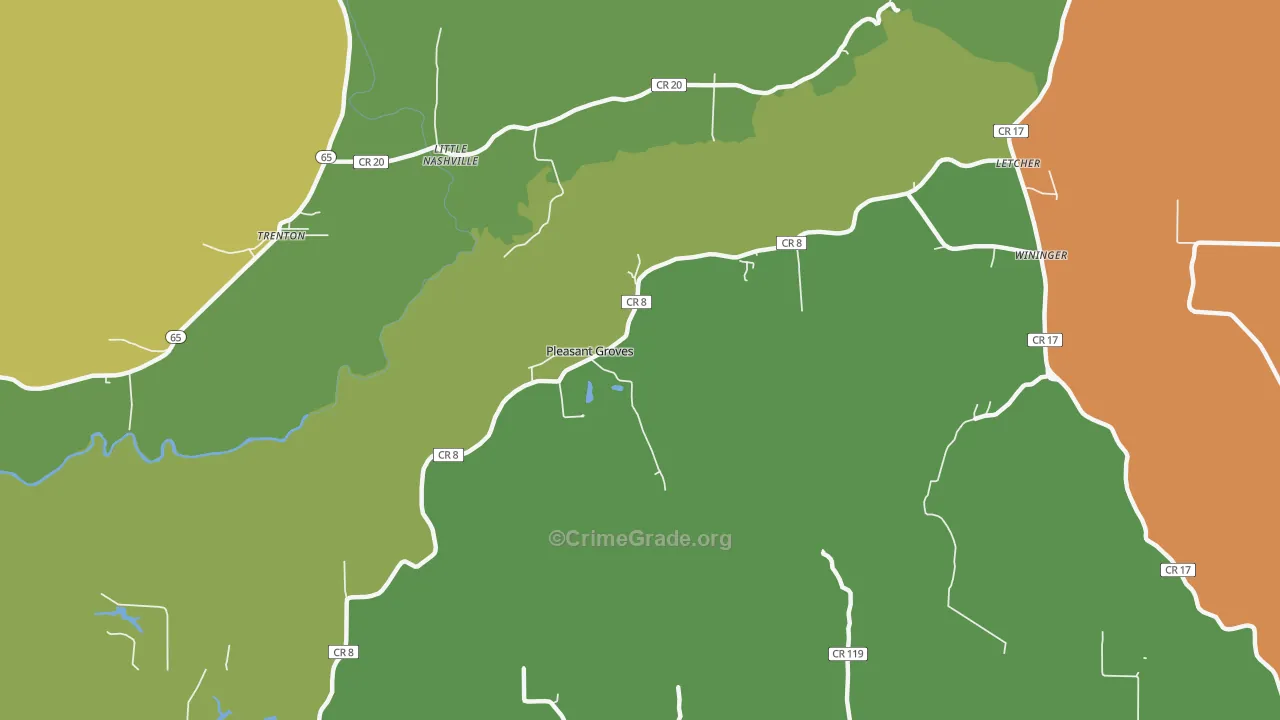 Pleasant Groves, AL Map of Vehicle Theft Rates