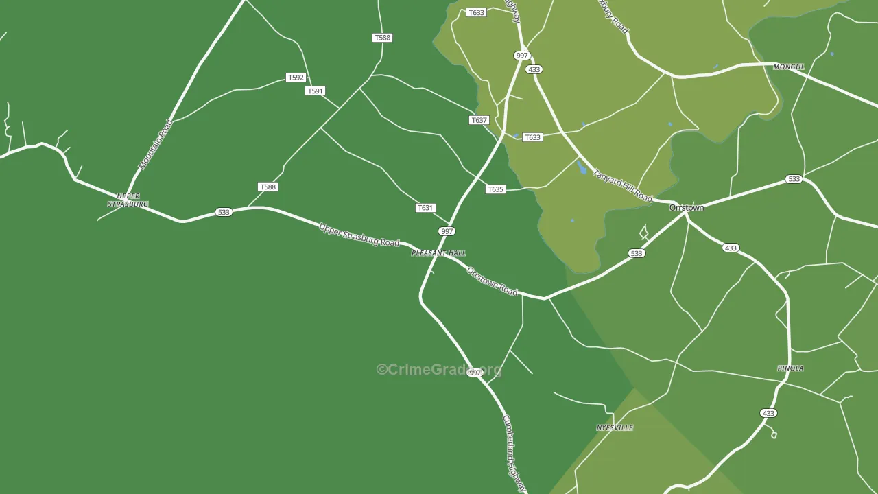 Pleasant Hall, PA Map of Vehicle Theft Rates