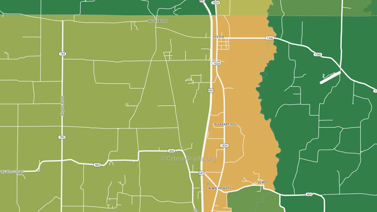 Pleasant Hill, KY Map of Vehicle Theft Rates