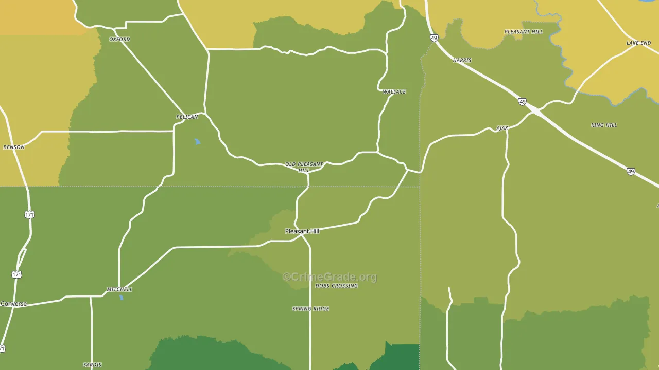 Pleasant Hill, LA Map of Vehicle Theft Rates