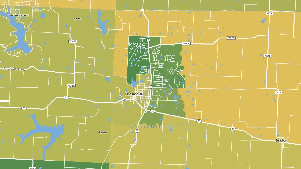 Pleasant Hill, MO Map of Vehicle Theft Rates