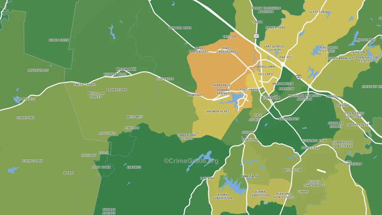 Pleasant Hill, TN Map of Vehicle Theft Rates