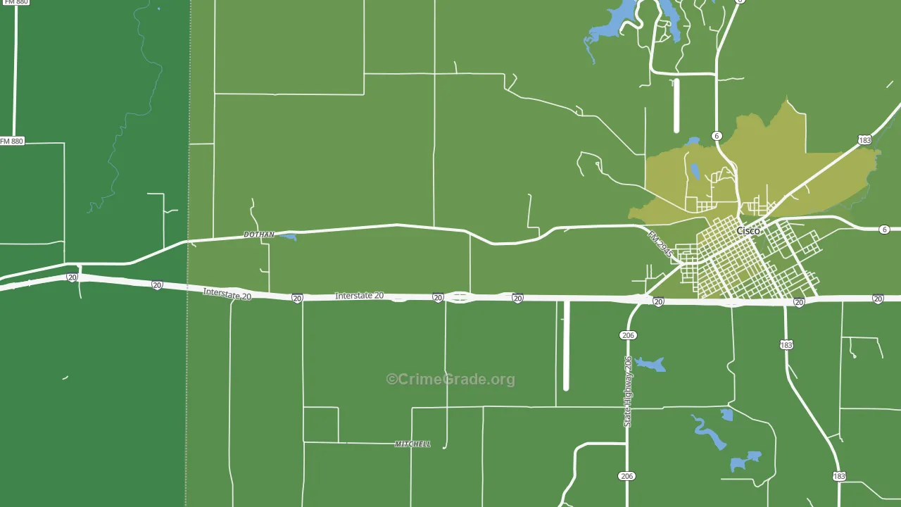 Pleasant Hill, TX Map of Vehicle Theft Rates