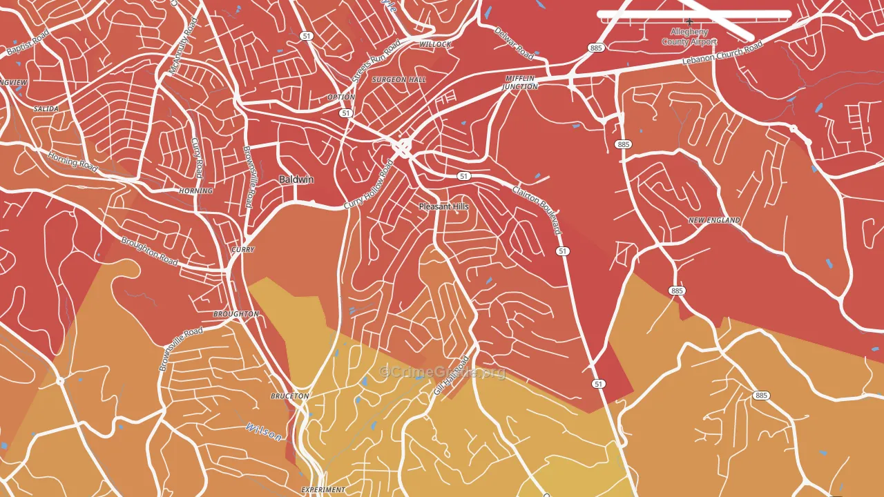 Pleasant Hills, PA Map of Vehicle Theft Rates