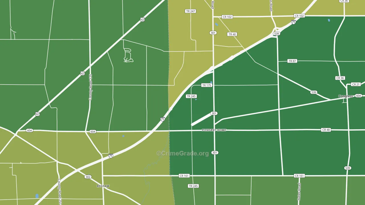Pleasant Home, OH Map of Vehicle Theft Rates