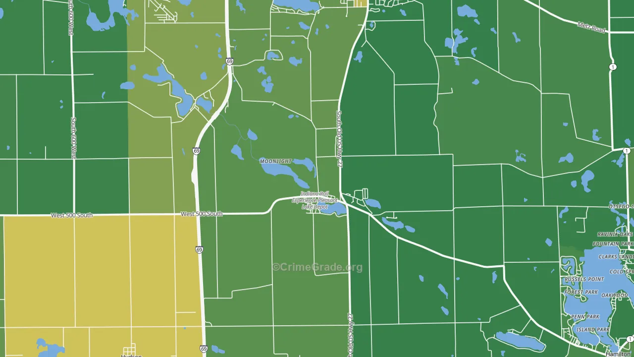 Pleasant Lake, IN Map of Vehicle Theft Rates