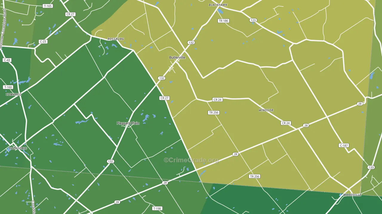 Pleasant Plain, OH Map of Vehicle Theft Rates