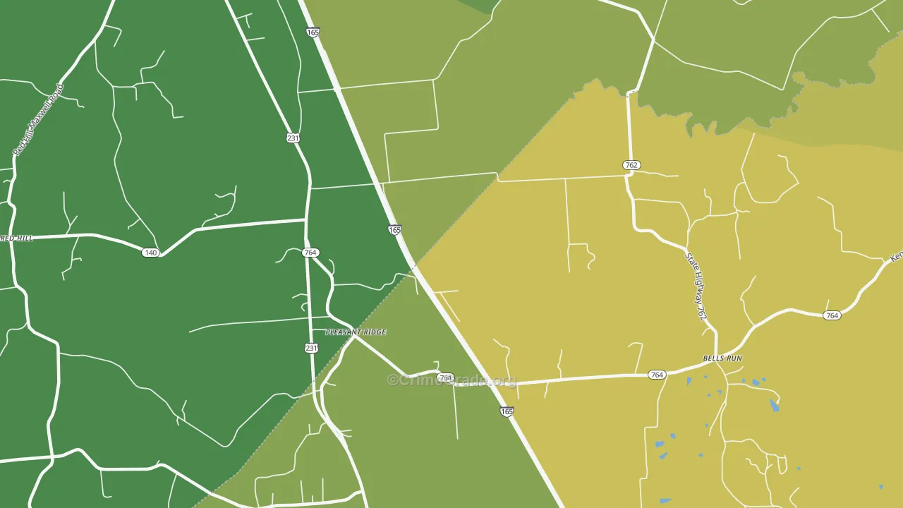 Pleasant Ridge, KY Map of Vehicle Theft Rates